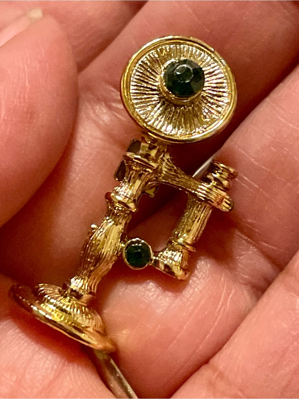 Vintage Gerry’s Gold-Tone Brooch with Green Accent Stones and Black Bear Brooch